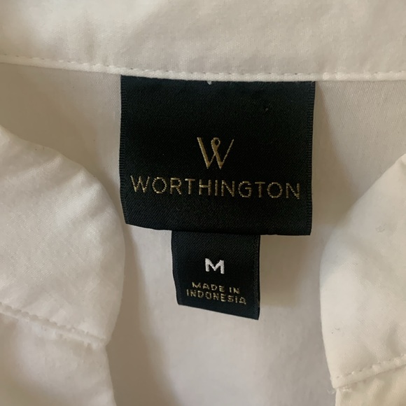 Worthington high collar v neck flare bell sleeve white women’s top SZ M - Picture 5 of 11